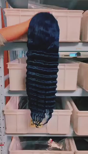Customized Wig  Dark Navy Blue Loose Deep Wave Human Hair Lace Wig 13×4 Lace Front Straight Human Hair Wig For Women 13x4 Blue Transparent Lace Frontal Straight Wig For Women