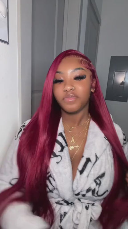 ShowReal 99j Burgundy 13x4 HD Lace Frontal Wig Bone Straight Lace Front Wigs 180% Density Brazilian Human Hair Wigs For Women