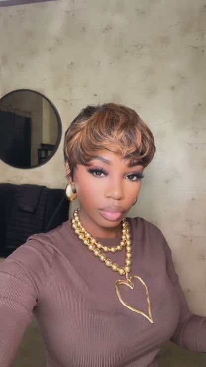 【Kym-Shyerra Same】Short Pixie Cut Wig Human Hair 1B/30 Colored Wig (9149-1B30)