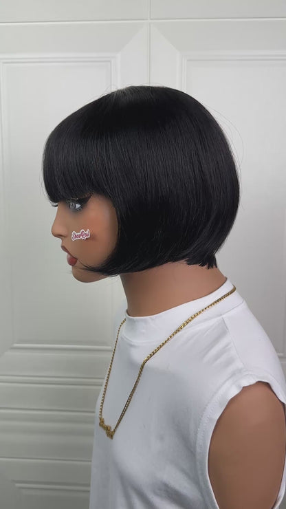 ShowReal Short Bob Wigs Human Hair Straight Black Bob Wig Glueless Wear and Go (0545-1B)