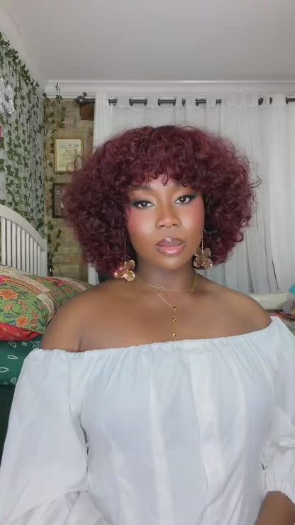 【Mercy Seyifunmi  Same】Curly Human Hair Wigs With Bangs Curly Bob Wigs（M12-#99J）