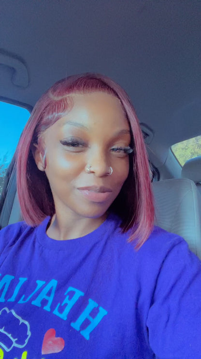 ShowReal Five Colors Bob 13x4 HD Transparent Lace Frontal Straight Bob Human Hair Wig Black Burgundy Highlight Ginger Color for Black Women