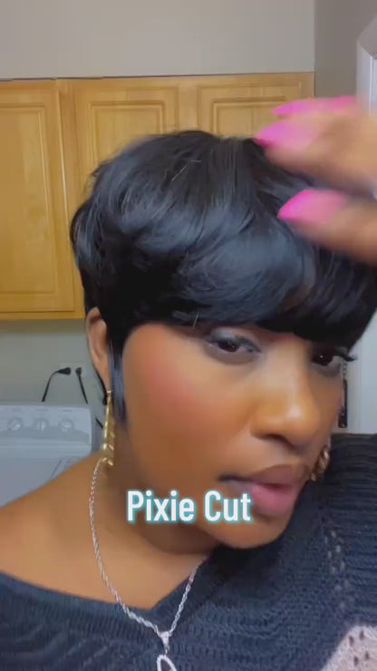 【Deshay|Budget Babe|  Same】Bowl Cut Pixie Cut Wigs Human Hair For Women（0501-1B）