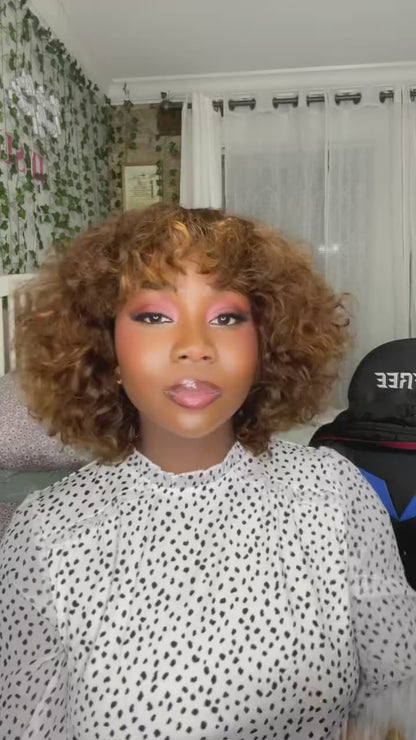 【Mercy Seyifunmi  Same】Curly Bob Wigs Human Hair Wig With Bangs Piano Color （M12-P4/27）
