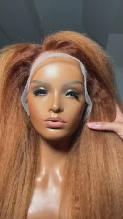 Show Real Vendor Highlight Human hair Yaki Straight Glueless Wigs Raw High Density Human Hair Per Plucked 13x4 HD Lace Front Glueless Wigs