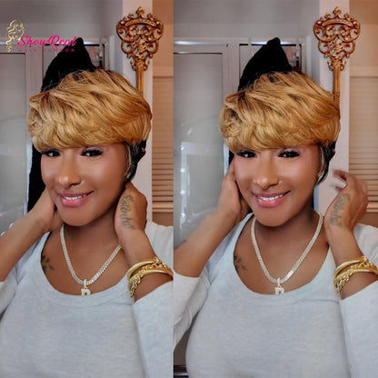 Showreal Bowl Cut Pixie Cut Wigs Human Hair for Black Women Pixie Cut Human Hair Wig Glueless Wigs Full Machine Made (Bowl Cut0501-TB30))